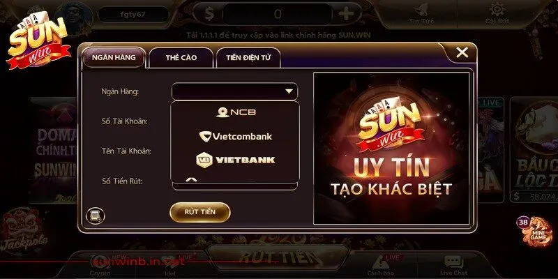 Người dùng nhập các thông tin cần thiết để thực hiện rút tiền Sunwin